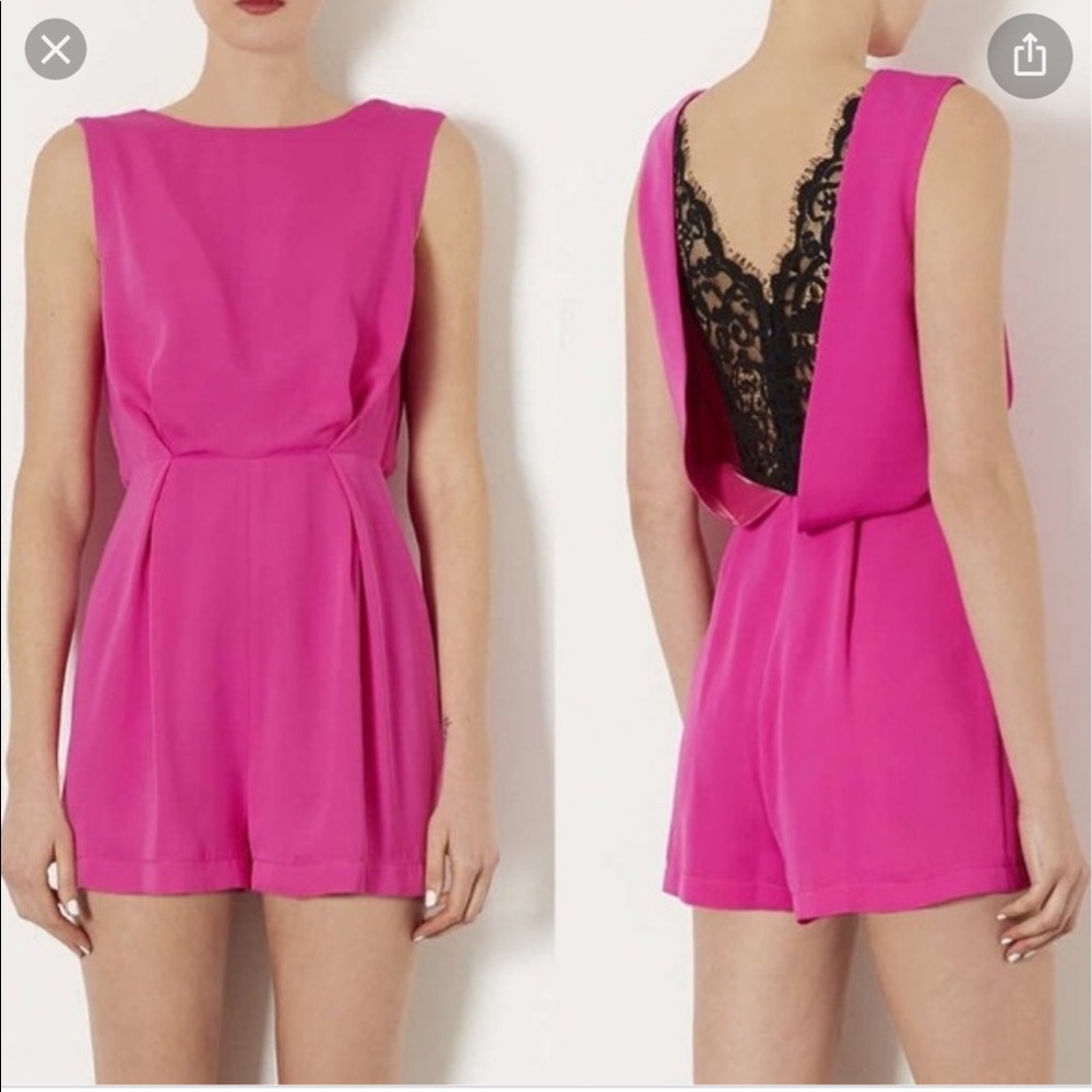 Topshop Bright Pink Lace-Back Playsuit